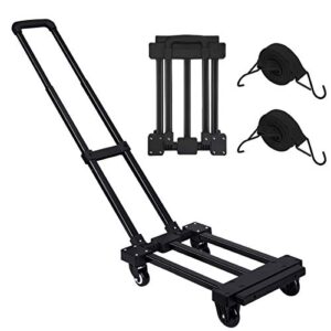 orange tech folding hand truck, 220 lbs heavy duty 4 wheels solid construction utility cart, compact and lightweight for luggage/personal/travel/auto/moving/office use - portable fold up dolly