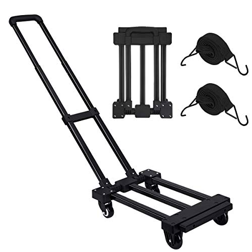 Orange Tech Folding Hand Truck, 220 lbs Heavy Duty 4 Wheels Solid Construction Utility Cart, Compact and Lightweight for Luggage/Personal/Travel/Auto/Moving/Office Use - Portable Fold Up Dolly