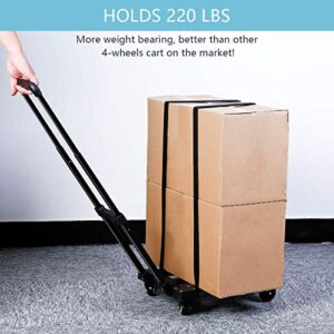 Orange Tech Folding Hand Truck, 220 lbs Heavy Duty 4 Wheels Solid Construction Utility Cart, Compact and Lightweight for Luggage/Personal/Travel/Auto/Moving/Office Use - Portable Fold Up Dolly