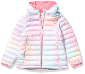 amazon essentials girls' lightweight water-resistant packable hooded puffer jacket, pink ombre, small