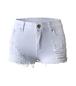 aodrusa womens ripped denim shorts mid waist sexy short cutoff distressed short jeans white us 2-4