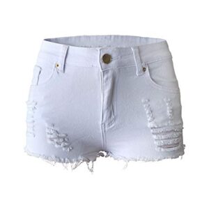 Aodrusa Womens Ripped Denim Shorts Mid Waist Sexy Short Cutoff Distressed Short Jeans White US 2-4