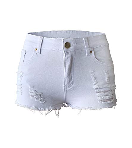 Aodrusa Womens Ripped Denim Shorts Mid Waist Sexy Short Cutoff Distressed Short Jeans White US 2-4