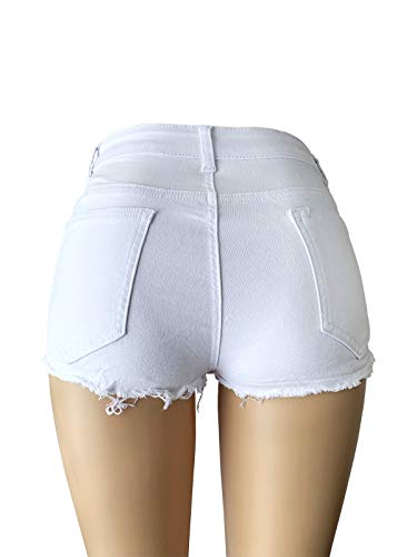 Aodrusa Womens Ripped Denim Shorts Mid Waist Sexy Short Cutoff Distressed Short Jeans White US 2-4