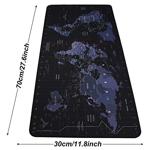 KINEEPLE Large Mouse Pad, Big Gaming Mouse Pad with Stitched Edges, Waterproof and Non-Slip Desk Mat, XXL Extended Keyboard Pad for Home Office Accessories (27.5×11.8×0.1 inch, World Map, Black)