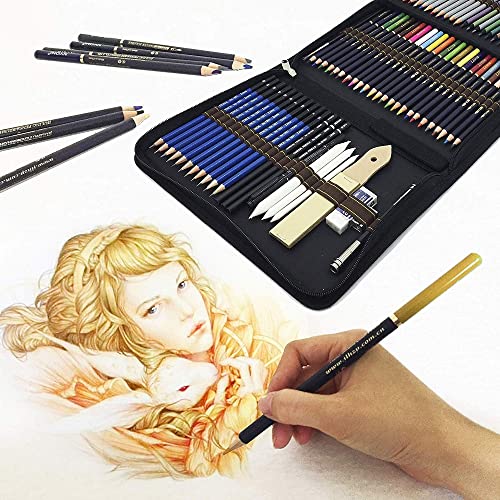 ZZWOND Drawing Pencils For Artists,72 Piece Kit Sketch Pencils and Colored Pencils Art Set - Ideal Gift for Beginners & Pro Artists Drawing Art, Sketching, Shading & Colouring