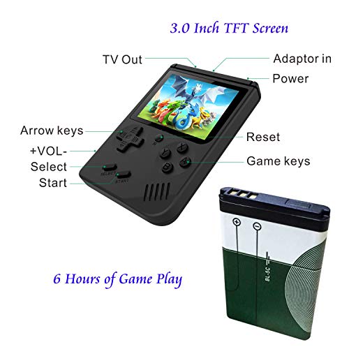 Handheld Games Console for Kids Adults - Retro Video Games Consoles 3 inch Screen 168 Classic Games 8 Bit Game Player with AV Cable Can Play on TV (Black)