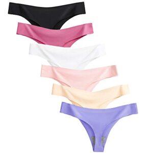 closecret lingerie women 6 pack seamless thongs underwear ice silk comfy g-string panties (small, 6 colors)