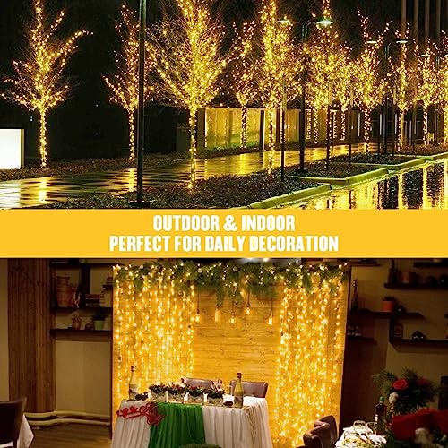 JMEXSUSS 168FT 600 LED Christmas Lights Outdoor Waterproof 8 Modes Indoor Christmas String Lights Warm White Christmas Tree Lights Plug in for Room Bedroom Wedding Party Holiday Decorations.