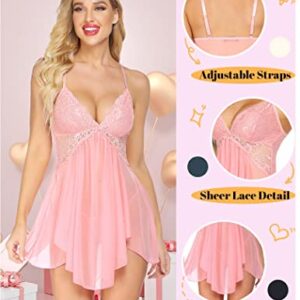 Avidlove Babydoll Lingerie for Women Sexy Lace Lingerie Drees Slutty Maternity Negligee Naughty Boudoir Lingerie(Pink,M)