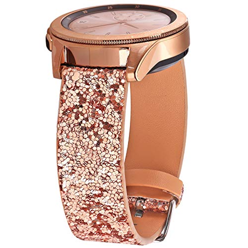 Greaciary Glitter Band Compatible with Samsung Galaxy Watch 3 41mm/Galaxy Watch 42mm,Active 40mm/Active 2 44m Sparkle Bling Leather Strap Wristband for Galaxy 20mm Smartwatch Women Girls Rose Gold