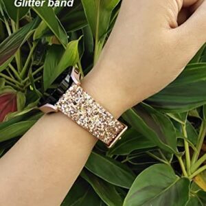 Greaciary Glitter Band Compatible with Samsung Galaxy Watch 3 41mm/Galaxy Watch 42mm,Active 40mm/Active 2 44m Sparkle Bling Leather Strap Wristband for Galaxy 20mm Smartwatch Women Girls Rose Gold