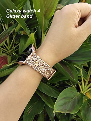 Greaciary Glitter Band Compatible with Samsung Galaxy Watch 3 41mm/Galaxy Watch 42mm,Active 40mm/Active 2 44m Sparkle Bling Leather Strap Wristband for Galaxy 20mm Smartwatch Women Girls Rose Gold