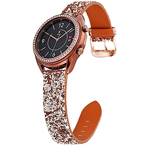 Greaciary Glitter Band Compatible with Samsung Galaxy Watch 3 41mm/Galaxy Watch 42mm,Active 40mm/Active 2 44m Sparkle Bling Leather Strap Wristband for Galaxy 20mm Smartwatch Women Girls Rose Gold