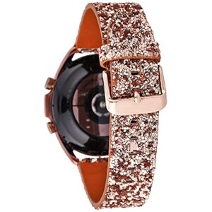 Greaciary Glitter Band Compatible with Samsung Galaxy Watch 3 41mm/Galaxy Watch 42mm,Active 40mm/Active 2 44m Sparkle Bling Leather Strap Wristband for Galaxy 20mm Smartwatch Women Girls Rose Gold