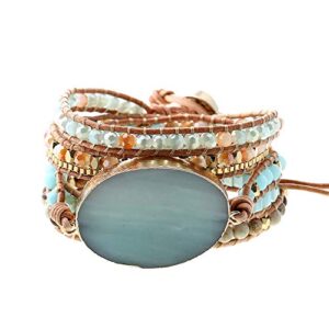 plumiss handmade leather wrap natural amazonite druzy bead crystal stone bracelets for women