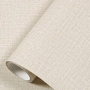 Yancorp 32.8ft Cream Textured Fabric Wallpaper Faux Grasscloth Beige Peel and Stick Wallpaper Self-Adhesive Wallpaper Linen Removable Wallpaper Cabinets Counter Top Liners, 15.7" X 394"