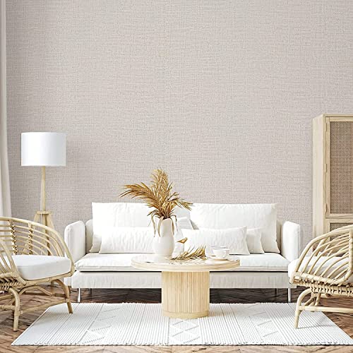 Yancorp 32.8ft Cream Textured Fabric Wallpaper Faux Grasscloth Beige Peel and Stick Wallpaper Self-Adhesive Wallpaper Linen Removable Wallpaper Cabinets Counter Top Liners, 15.7" X 394"