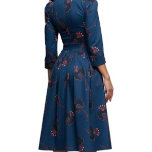 Simple Flavor Women's Floral Evening Flare Vintage Midi Dress 3/4 Sleeve (0658BL, M)