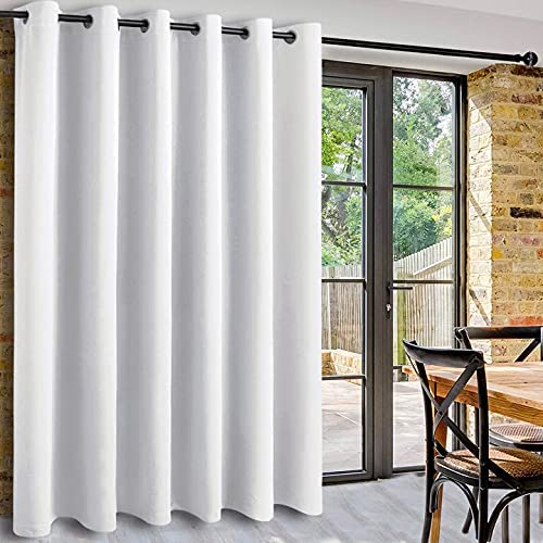 DWCN White Room Divider Curtain for Extral Wide Windows -Blackout Total Privacy Divider for Patio Door, Share Bedroom Office Space, 1 Grommet Curtain Panel, 8.3ft Wide x 7ft Tall, Greyish White