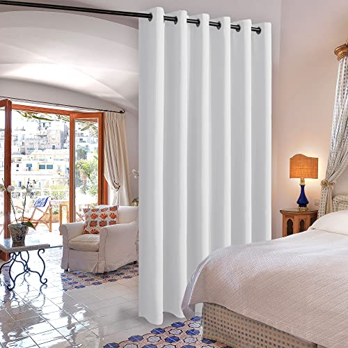 DWCN White Room Divider Curtain for Extral Wide Windows -Blackout Total Privacy Divider for Patio Door, Share Bedroom Office Space, 1 Grommet Curtain Panel, 8.3ft Wide x 7ft Tall, Greyish White