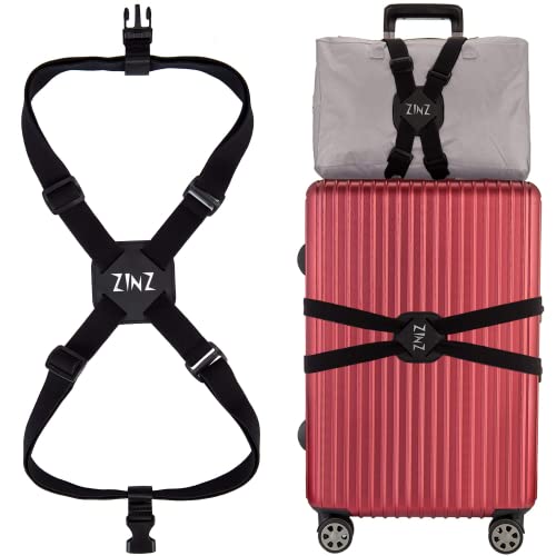 Luggage Strap, ZINZ High Elastic Suitcase Adjustable Belt Bag Bungees with Buckles and More Applications (Black-001)