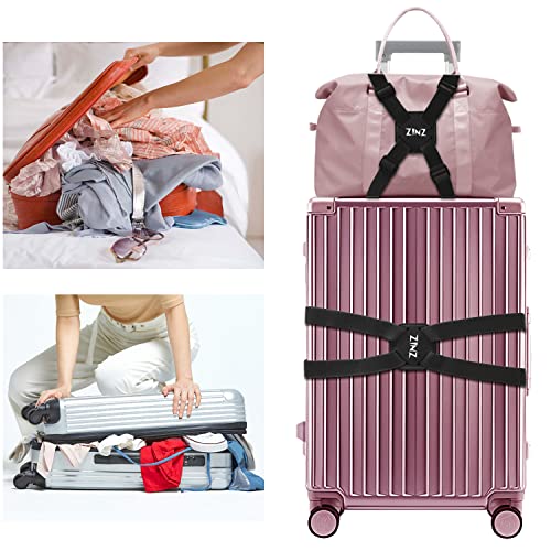 Luggage Strap, ZINZ High Elastic Suitcase Adjustable Belt Bag Bungees with Buckles and More Applications (Black-001)