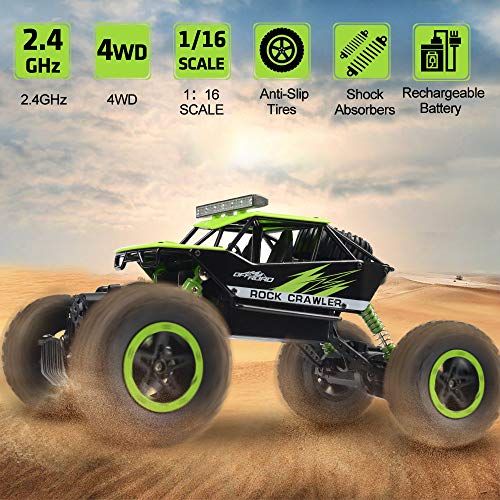 NQD Rc Car, Remote Control Monster Truck, 2.4Ghz 4wd Off Road Rock Crawler Vehicle, 1:16 All Terrain Rechargeable Electric Toy for Boys & Girls