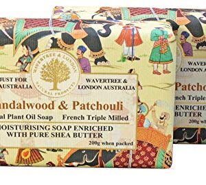 Wavertree & London SandalWood Patchouli (2 Bars), 7oz Moisturizing Natural Soap Bar, French -Milled and enriched with Shea Butter