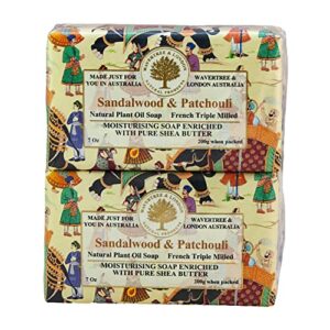 Wavertree & London SandalWood Patchouli (2 Bars), 7oz Moisturizing Natural Soap Bar, French -Milled and enriched with Shea Butter