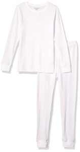 amazon essentials women's waffle snug fit pajama set, white, small
