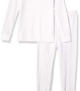 Amazon Essentials Women's Waffle Snug Fit Pajama Set, White, Small