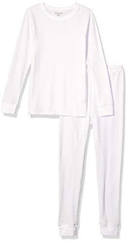 Amazon Essentials Women's Waffle Snug Fit Pajama Set, White, Small