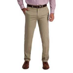 haggar mens iron free premium khaki straight fit flat front flex waist casual pants, medium khaki, 34w x 32l us