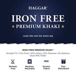 Haggar mens Iron Free Premium Khaki Straight Fit Flat Front Flex Waist Casual Pants, Medium Khaki, 34W x 32L US