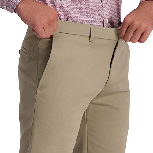 Haggar mens Iron Free Premium Khaki Straight Fit Flat Front Flex Waist Casual Pants, Medium Khaki, 34W x 32L US