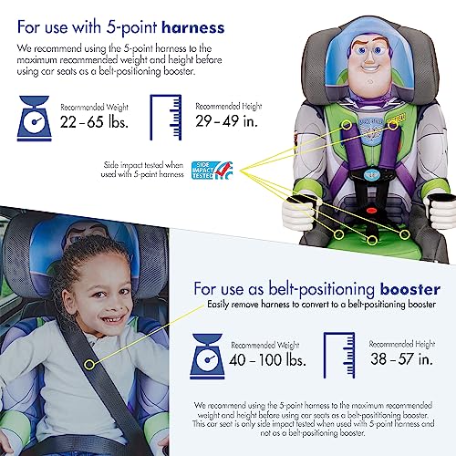 KidsEmbrace Disney Pixar Toy Story Buzz Lightyear 2-in-1 Forward Facing Booster Car Seat, Green/White/Grey