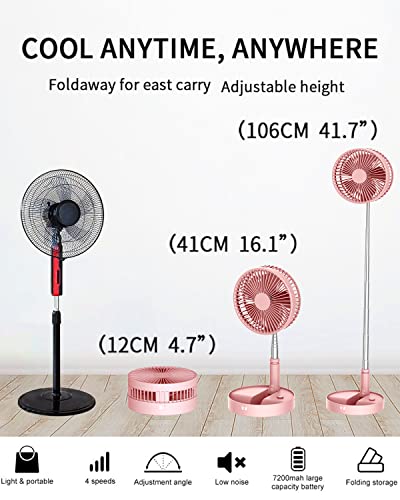 UN UNITEDTIME Desk and table fan, Air Circulator Fan Portable Travel Fans Battery Operated or USB Powered,Adjustable Height Foldaway with remote Control Timer, 4 Speed Settings (Pink)