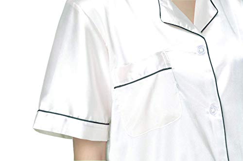 NANJUN Women's Silky Satin Pajamas Sleepwear Short Button-Down Pj Set(white,l4)