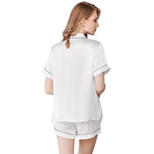 NANJUN Women's Silky Satin Pajamas Sleepwear Short Button-Down Pj Set(white,l4)