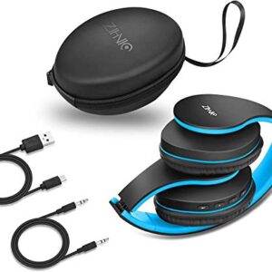 ZIHNIC Bluetooth Headphones Over-Ear, Foldable Wireless and Wired Stereo Headset Micro SD/TF, FM for Cell Phone,PC,Soft Earmuffs &Light Weight for Prolonged Wearing (Black/Blue)