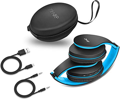 ZIHNIC Bluetooth Headphones Over-Ear, Foldable Wireless and Wired Stereo Headset Micro SD/TF, FM for Cell Phone,PC,Soft Earmuffs &Light Weight for Prolonged Wearing (Black/Blue)