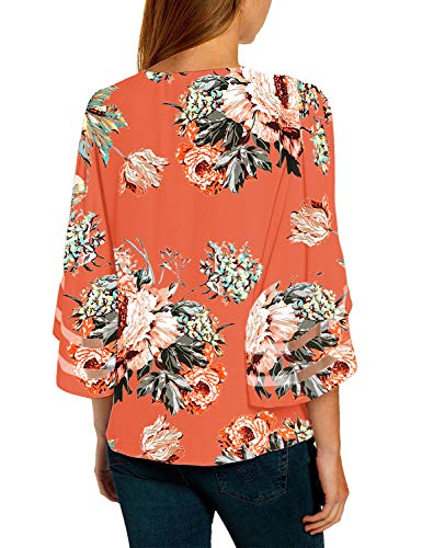 LookbookStore Women Floral Tops fpr Women 3/4 Sleeve Tops Blouse Trendy V Neck Floral Printed Going Out Tops Blouse 3/4 Bell Sleeve Loose Summer Top Shirt Salmon Size S Womens Tops Size 4 Size 6