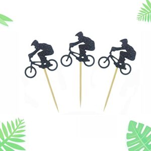 Morndew 24 PCS BMX Bike Rider Cupcake Toppers for Bicycle Stag Theme Party Birthday Party Wedding Party Decorations