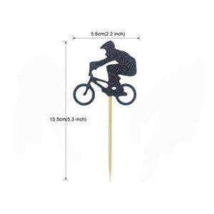 Morndew 24 PCS BMX Bike Rider Cupcake Toppers for Bicycle Stag Theme Party Birthday Party Wedding Party Decorations