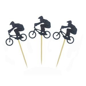 Morndew 24 PCS BMX Bike Rider Cupcake Toppers for Bicycle Stag Theme Party Birthday Party Wedding Party Decorations