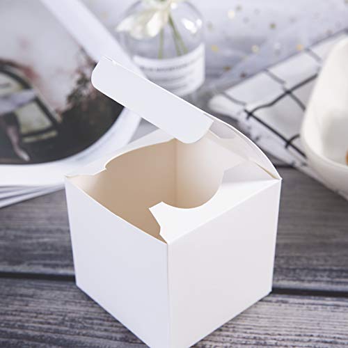 ONE MORE [50pcs] 3" Mini Single Favor White Cupcake Boxes with Heart Shape Window without Handle,Small Cupcake box Carrier Individual Containers 3X3X3inch,Pack of 50