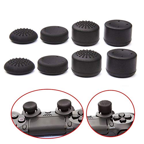 8 Pcs Heightened Soft Silicone Anti-Slip Analog Joystick Thumb Grip Stick Cap Cover Case Skin Skid Heighten for Playstation 4 PS4 PS3 Xbox Controller (Black)