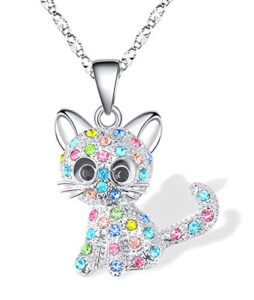lanqueen kitty cat pendant necklace jewelry for girls cat gifts for cat lover niece daughter granddaughter loved necklace 18+2.3 inch chain,color
