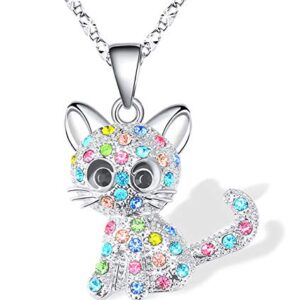 Lanqueen Kitty Cat Pendant Necklace Jewelry for Girls Cat Gifts for Cat Lover Niece Daughter Granddaughter Loved Necklace 18+2.3 inch Chain,Color